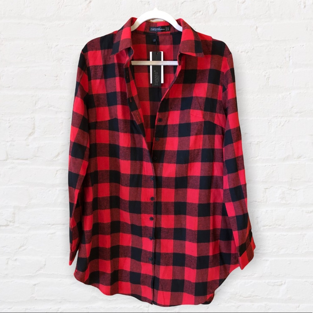 Bufffalo Plaid Zanzea Long Sleeve Button Down NEVER WORN NWT Size 12